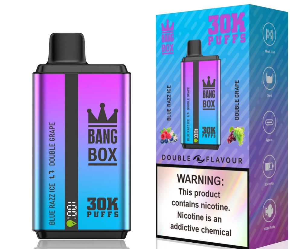 Bang Box 30000 Puffs Double Flavour Vape – sininen razz jää & tuplarypäle tuo makujen vallankumouksen Suomeen