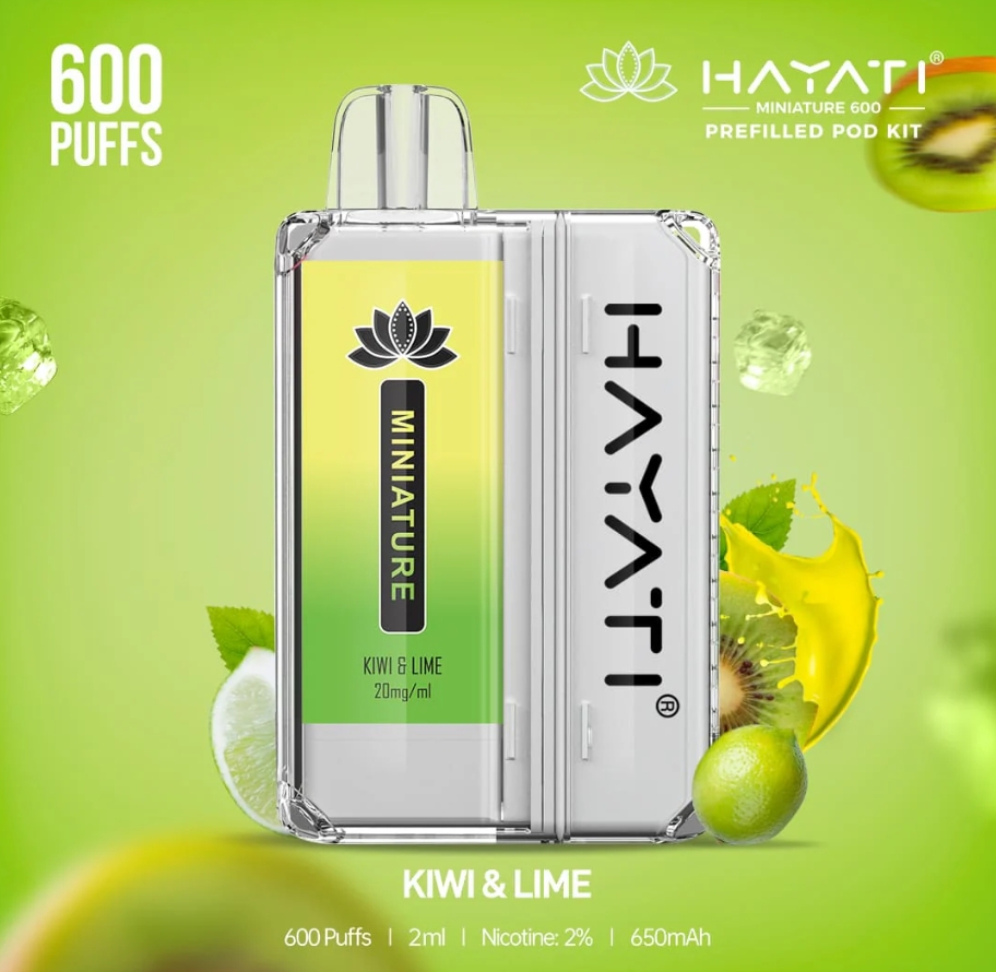 Hayati Miniature 600 Prefilled Pod Kit Vape – kiivi & lime: Pieni koko, raikas voima, suuri tyyli